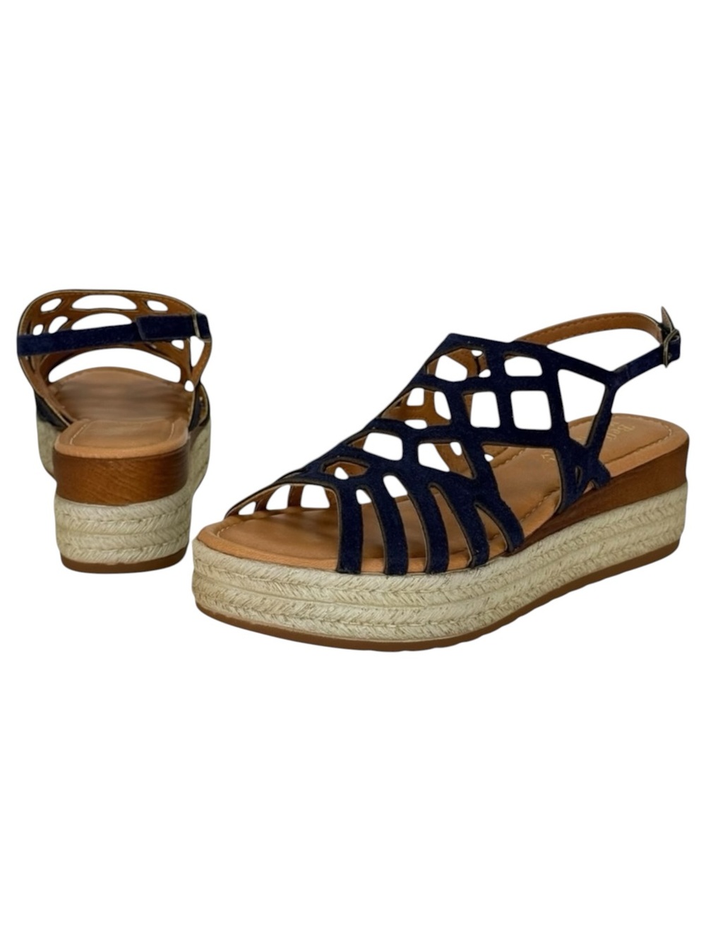 Bella Vita Zip-Italy Navy Leather Womens Wedge Sandals Size 12M - Picture 11 of 14